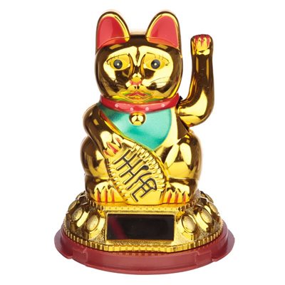 Maneki Neko Signe de Main - Chat Porte-bonheur Doré